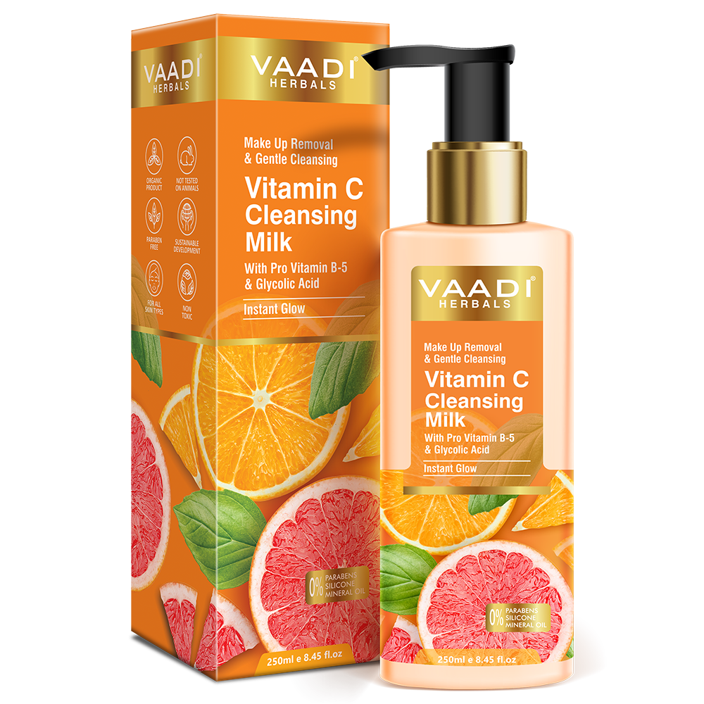 Organic Vitamin C Cleansing Milk with Pro Vitamin B-5 & Glycolic Acid (250 ml/8.45 fl oz)